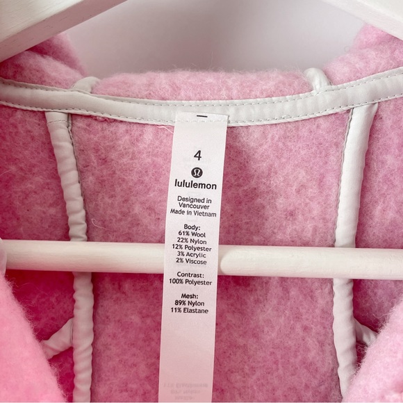 lululemon so sherpa hooded fleece jacket in heathered pink haze, size 4 - Picture 9 of 14
